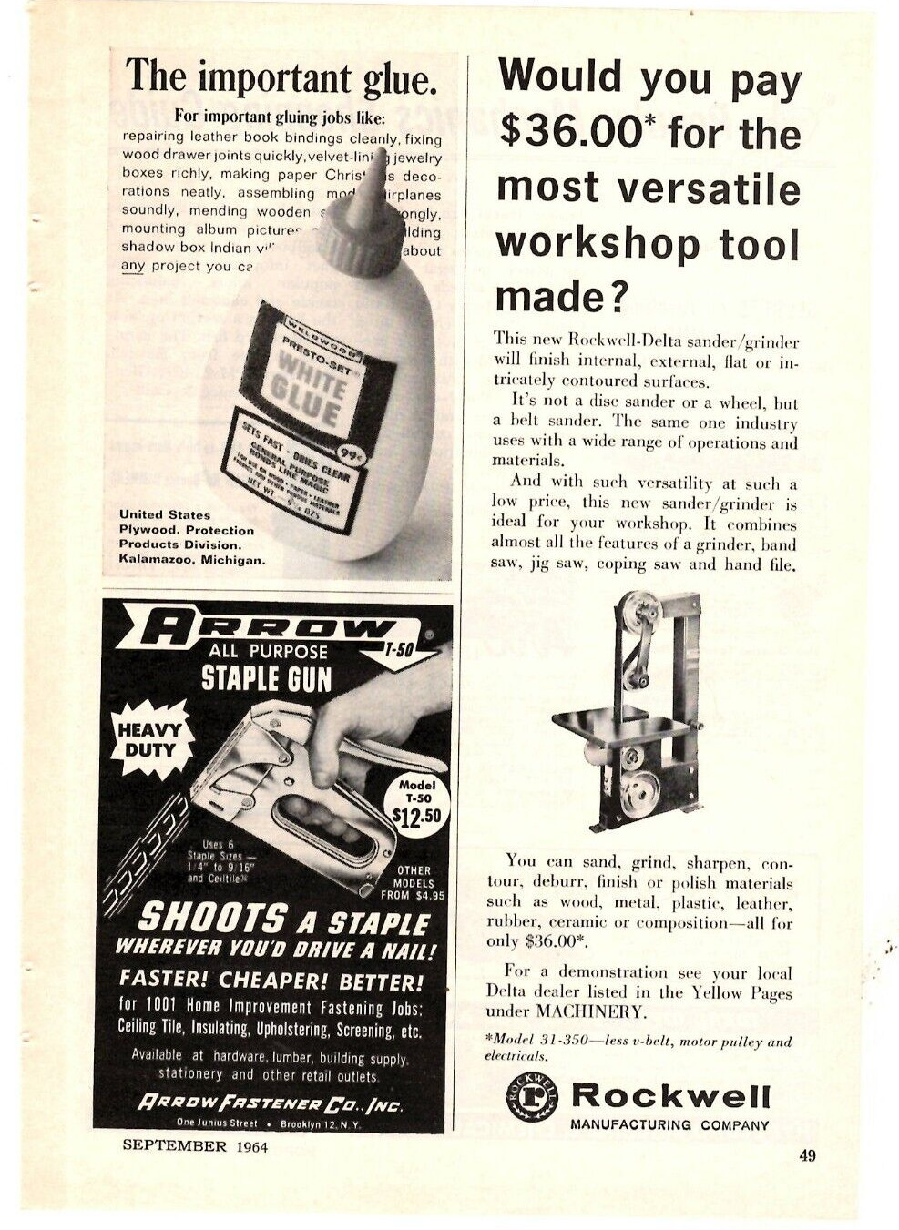 1964 Print Ad  Rockwell Manufacturing  Delta Workshop Tool Sand Grind Sharpen