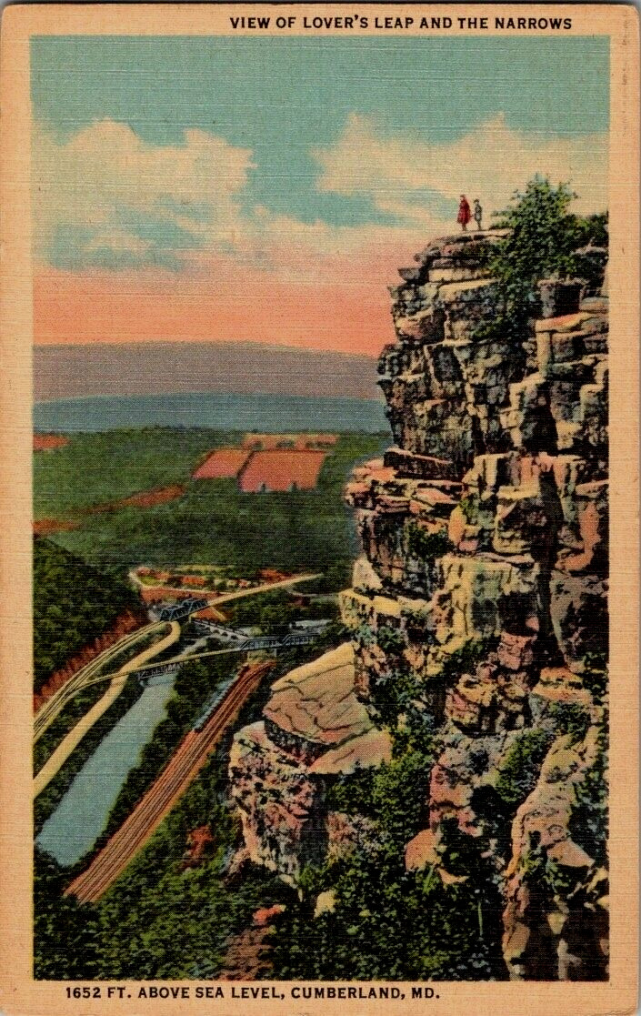 Postcard View Of Lover\'s Leap 1652 FT. Above Sea Level. Cumberland, Maryland