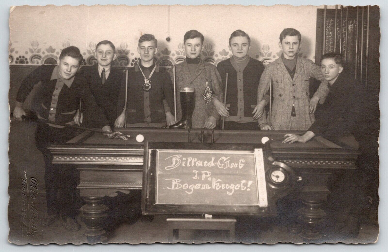 RPPC French Teenage Boys~Billard Cloob~Billiard Club~Adolescents Français~c1910