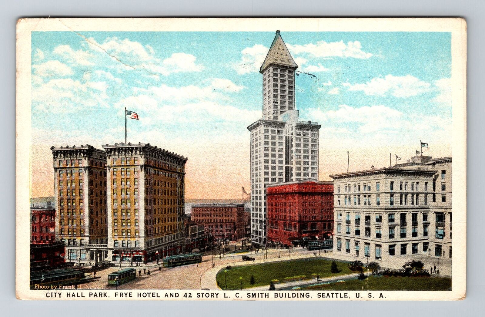 Seattle WA-Washington, City Hall Park, Frye Hotel, Outside, Vintage Postcard