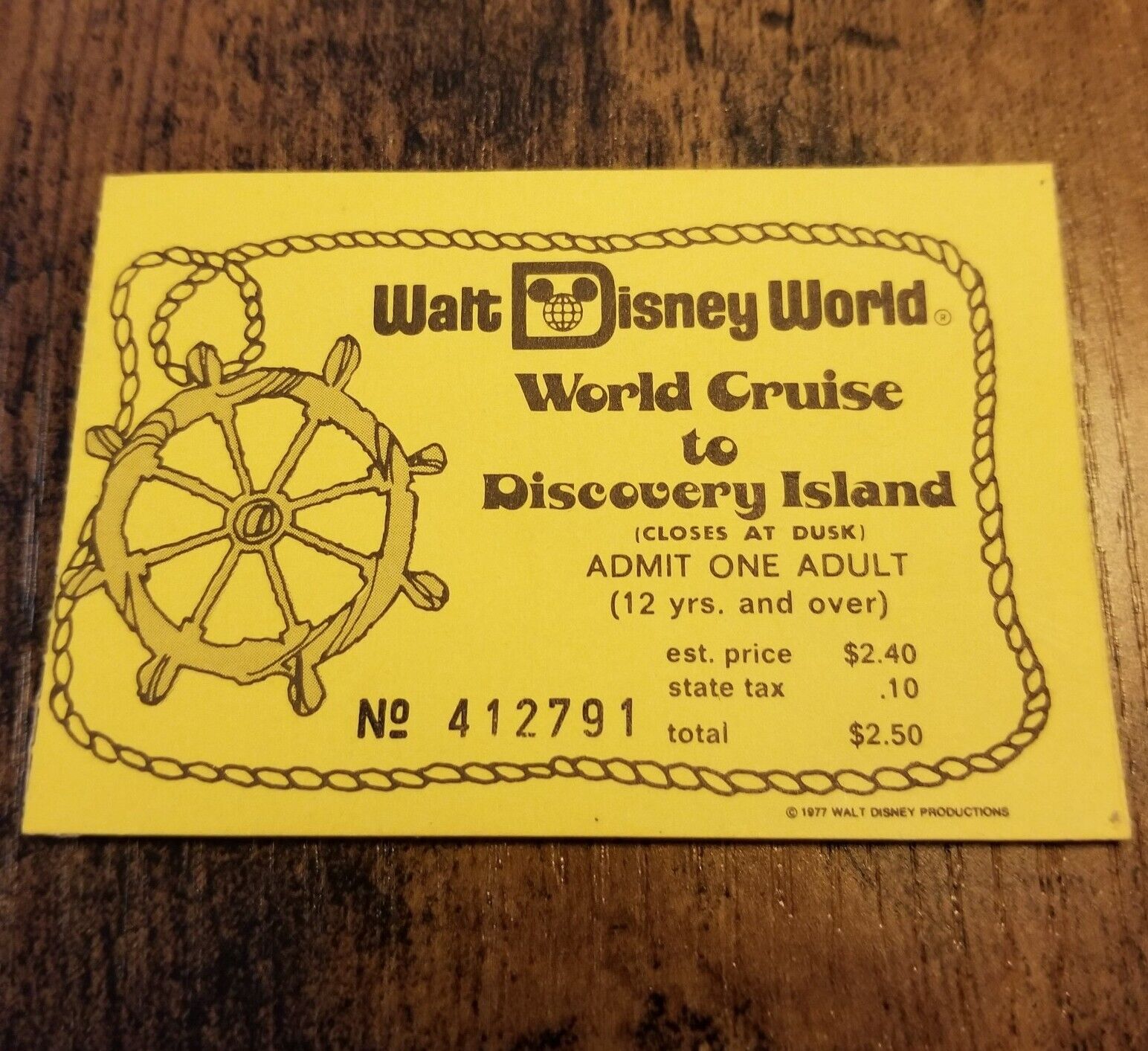 Walt Disney World Discovery Island World Cruise 1977 ticket stub Vintage 1970s A