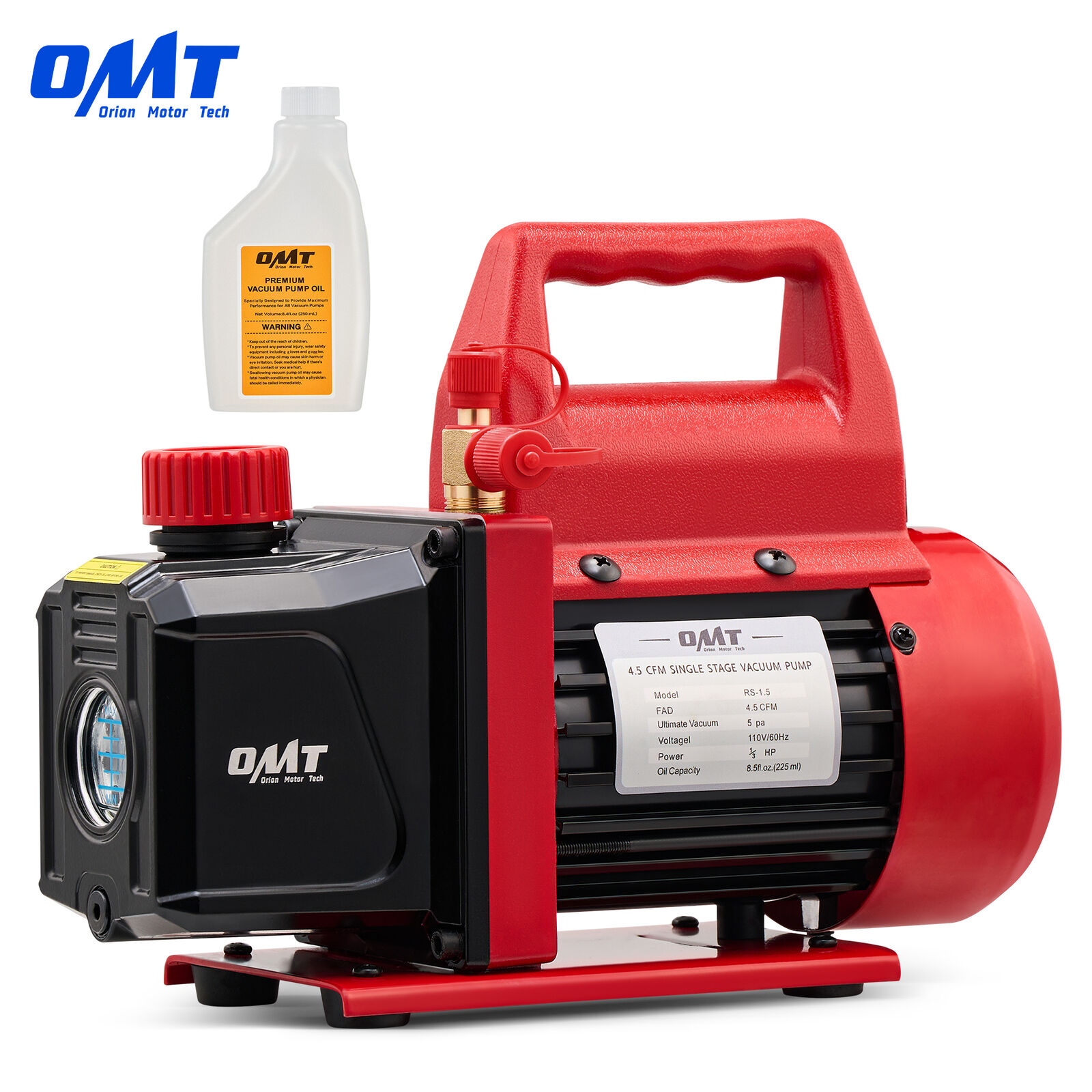 Vacuum Pump 4.5 cfm 1/3 hp Rotary Vane Auto HVAC Air Vacuum Pump Oil Included