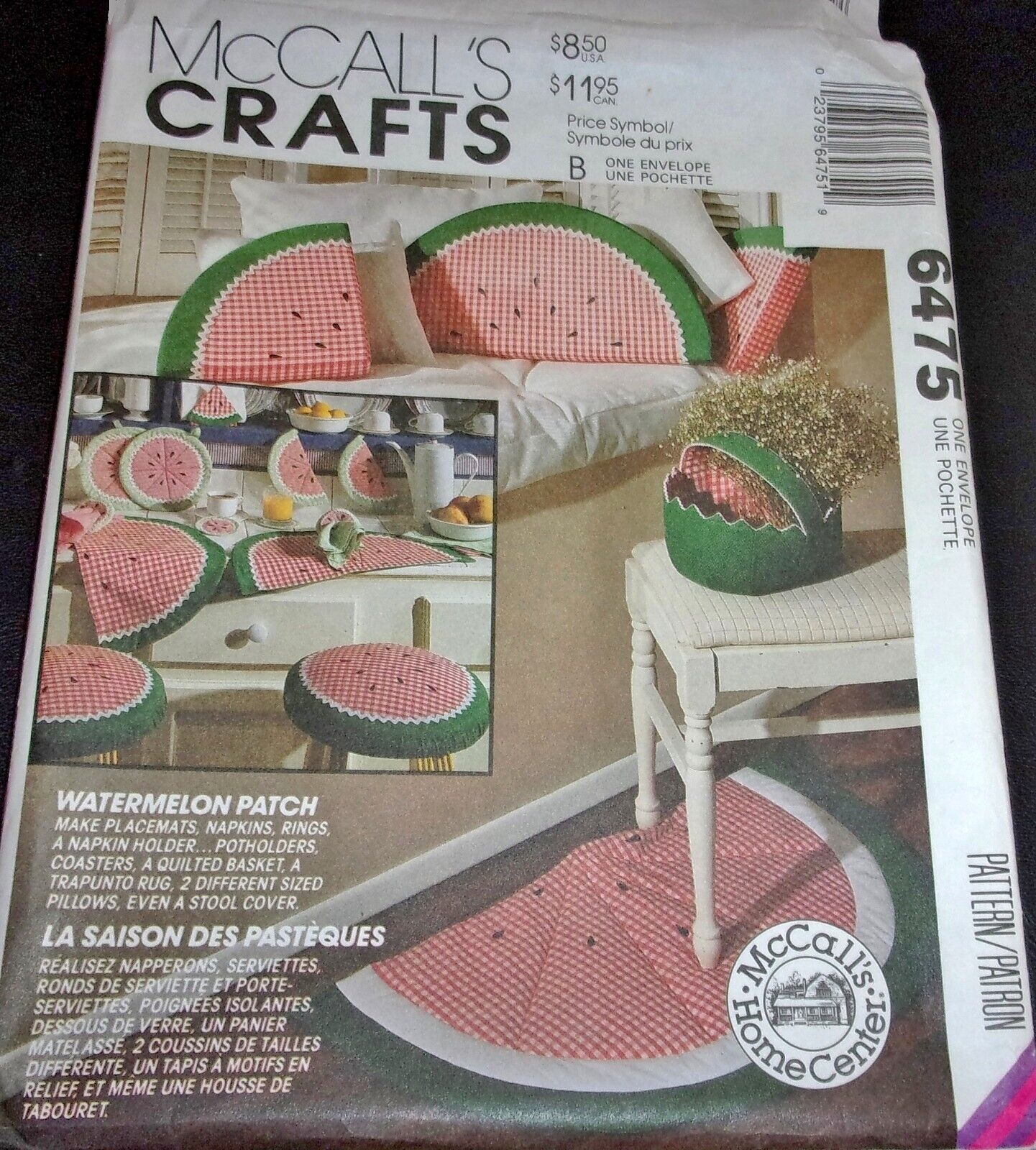 McCall\'s Pattern 6475 Watermelon Rug & Table Accessories Summer Home Decor Uncut