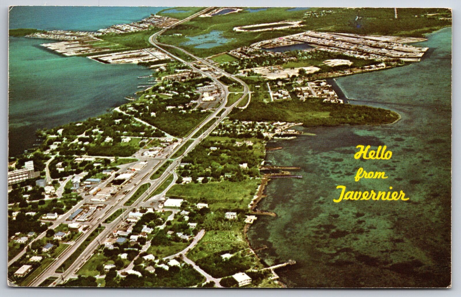 Tavernier Florida~Aerial View Along Florida Keys~Highway~1960s Postcard