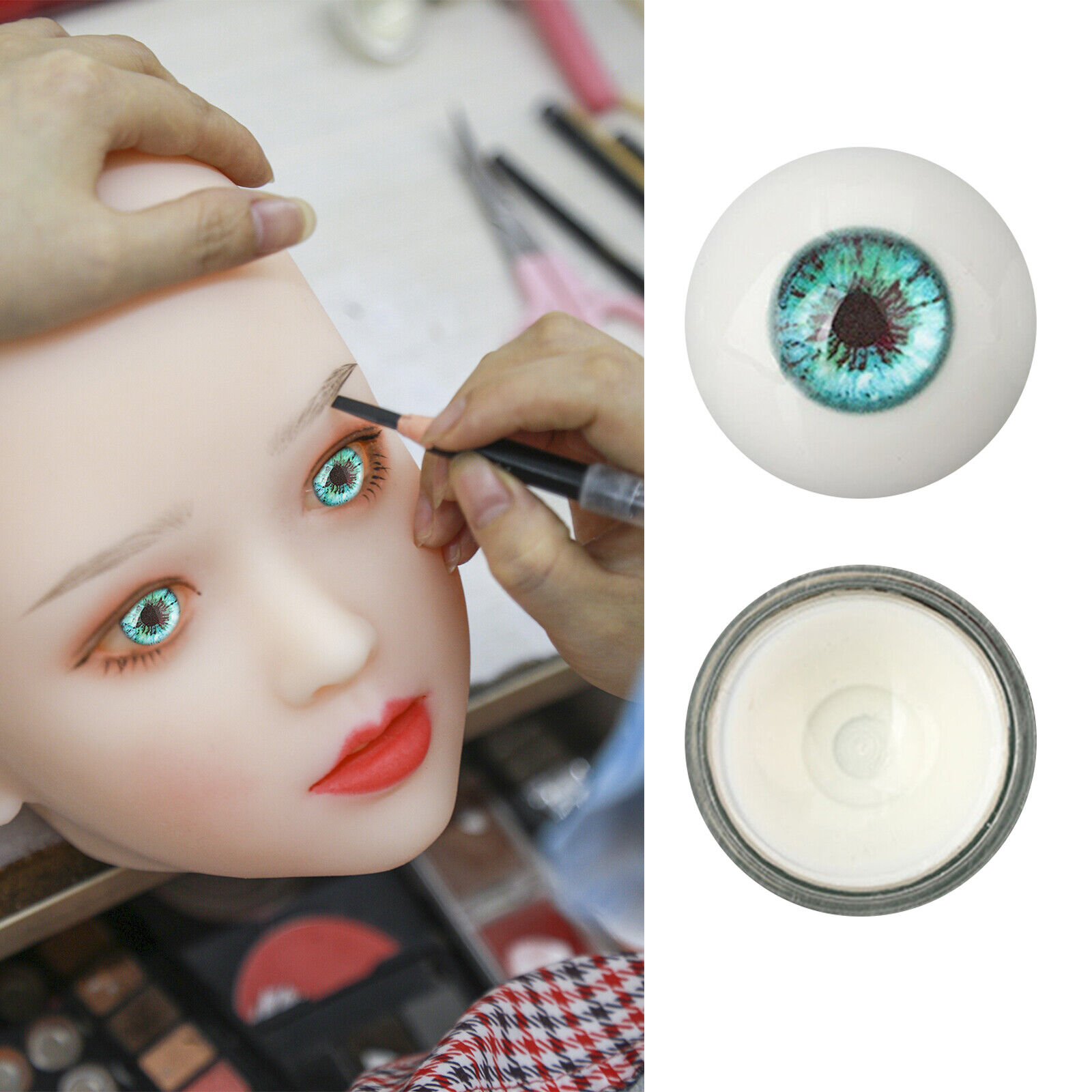 1 Pairs Realistic Acrylic Eyeballs 33mm Half Round Fake Eyes for Art Dolls Props