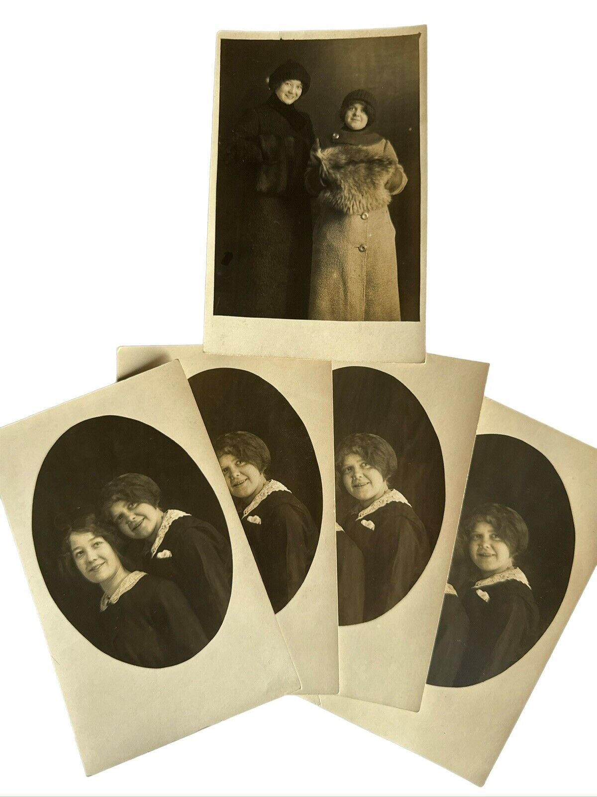 Antique RPPC Postcard Portraits Sisters Ephemera Two Poses 5 Greetings Cards