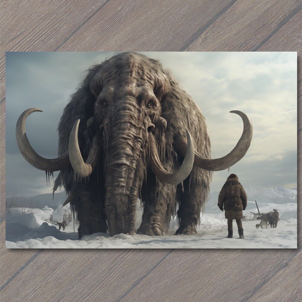 POSTCARD Human Woolly Mammoth Elephant Snowy Weird Vibe Strange Unusual Creepy