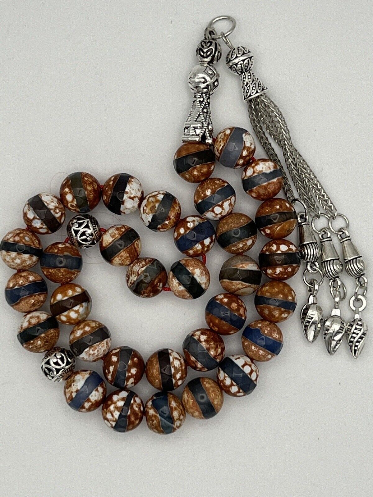 Natural Dzi Agate Gemstone Misbaha Tasbih Rosary Prayer Beads مسبحة عقيق طبيعي