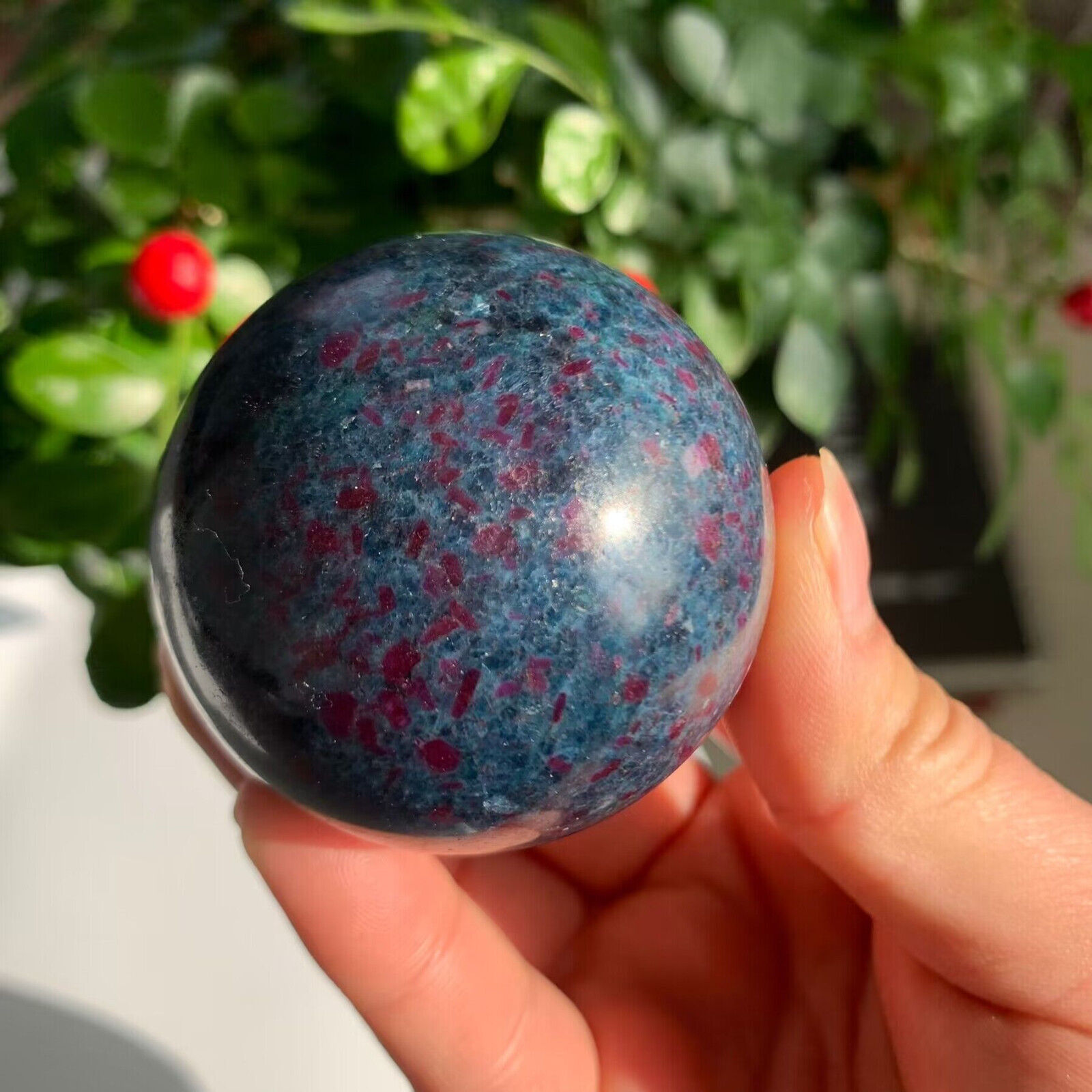 51mm Ruby In Kyanite Sphere Ball UV Reactive Quartz Crystal Specimen Collection