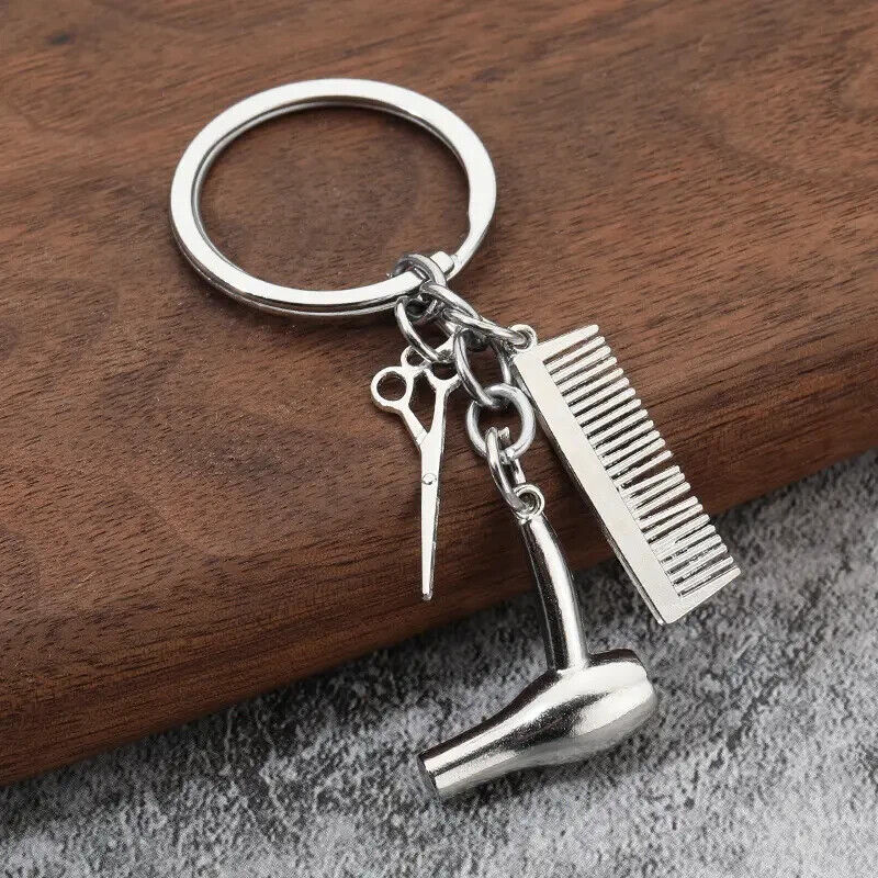 Hairdresser Hair Dryer Scissor Comb Charm Pendant Keychain Keyring Fashion Gift