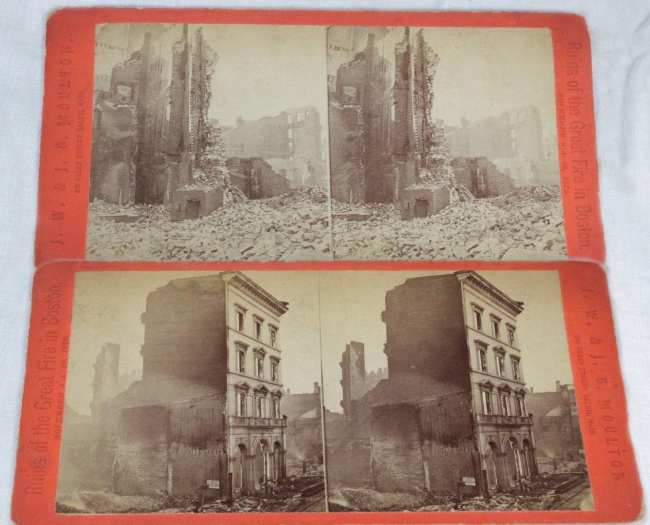 Pr Stereoviews Rare Early Images Great Fire in Boston 1872 Moulton Salem Mass MA