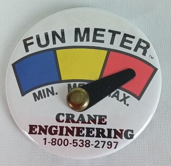 Fun Meter Crane Engineering Logo Pinback Button 1987
