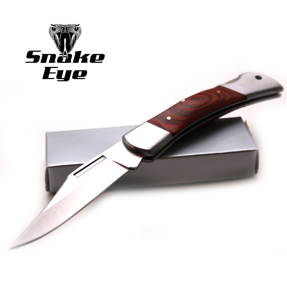 Snake Eye Tactical Lock Back Wood Handle Collector Folding Pocket Knife