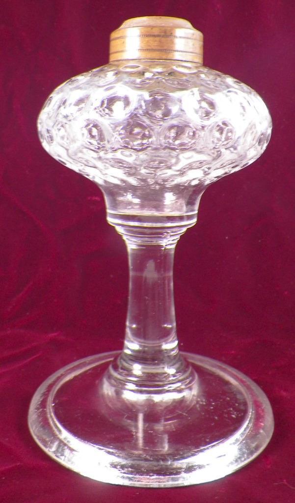 Kerosene Lamp Inverted Thumbprint Oil Clear Glass Pressed EAPG 8in. Antique