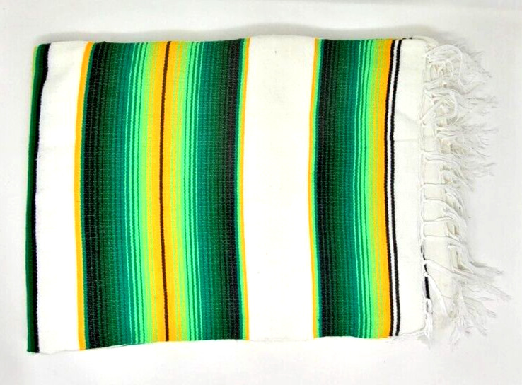CHEAP green white yellow mexican blanket saltillo sarape falsa blanket