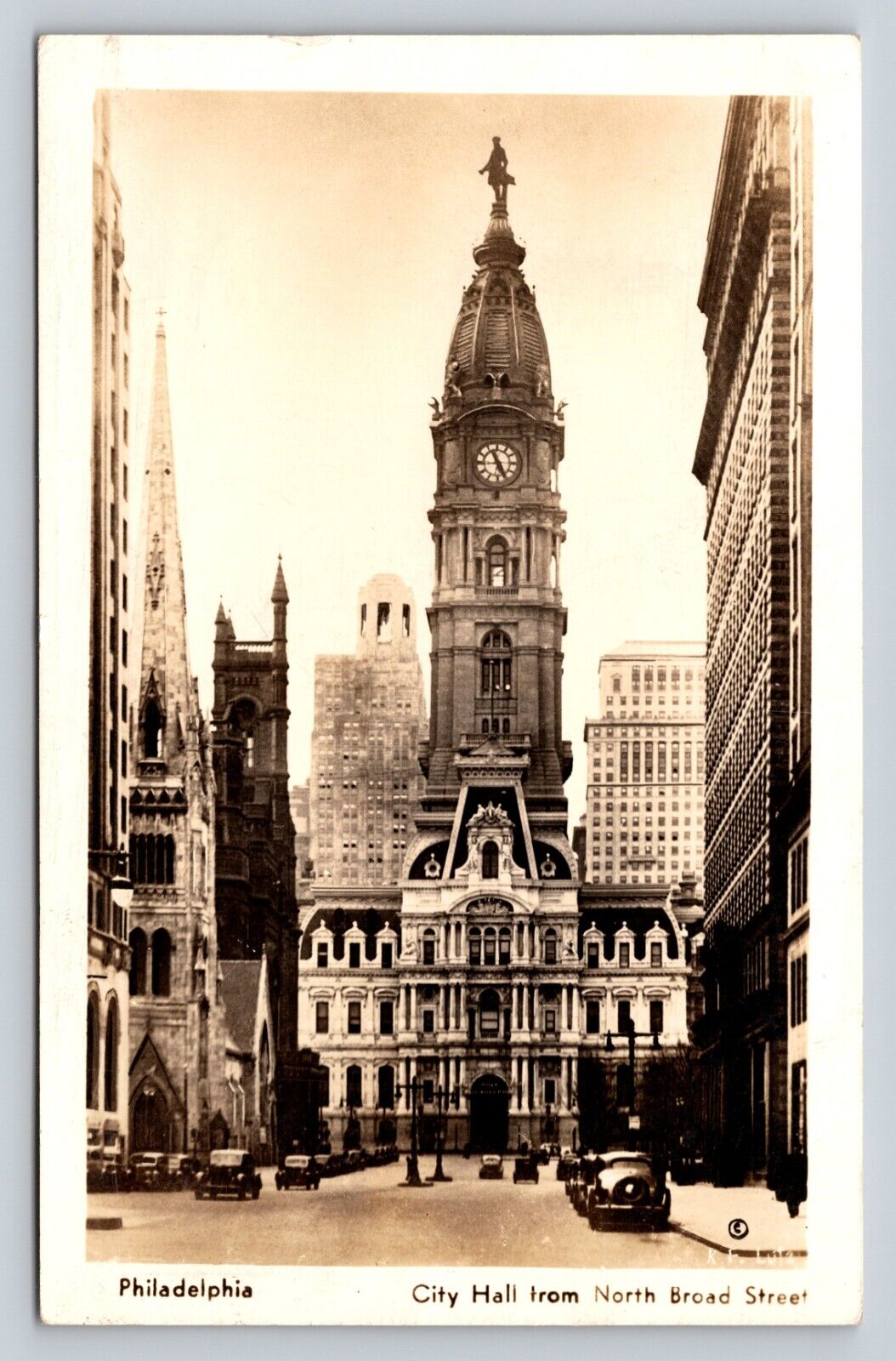 1937 RPPC City Hall from North Broad Street PHILADELPHIA PA VINTAGE Postcard