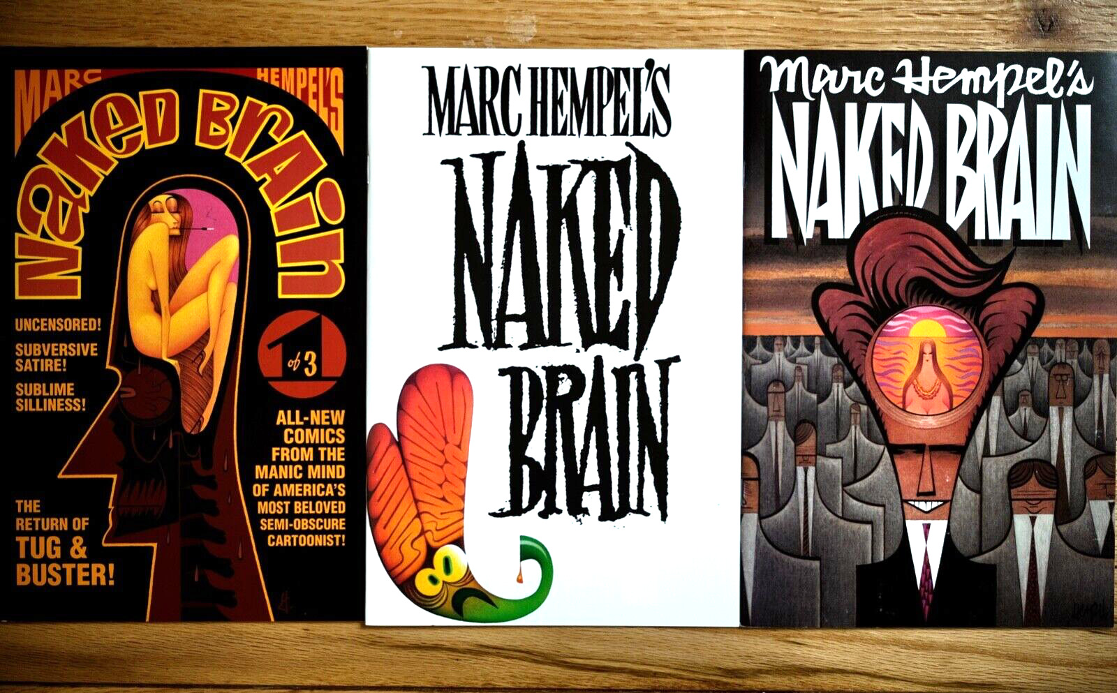 NAKED BRAIN #1-3 Complete mini MARC HEMPEL Indie Humor Comic TOO MUCH COFFEE MAN