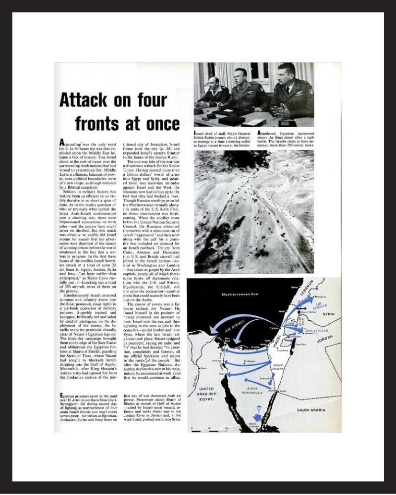 Framed Original LIFE Magazine Page | Six-Day War Photos, Map, & Text | June 1967