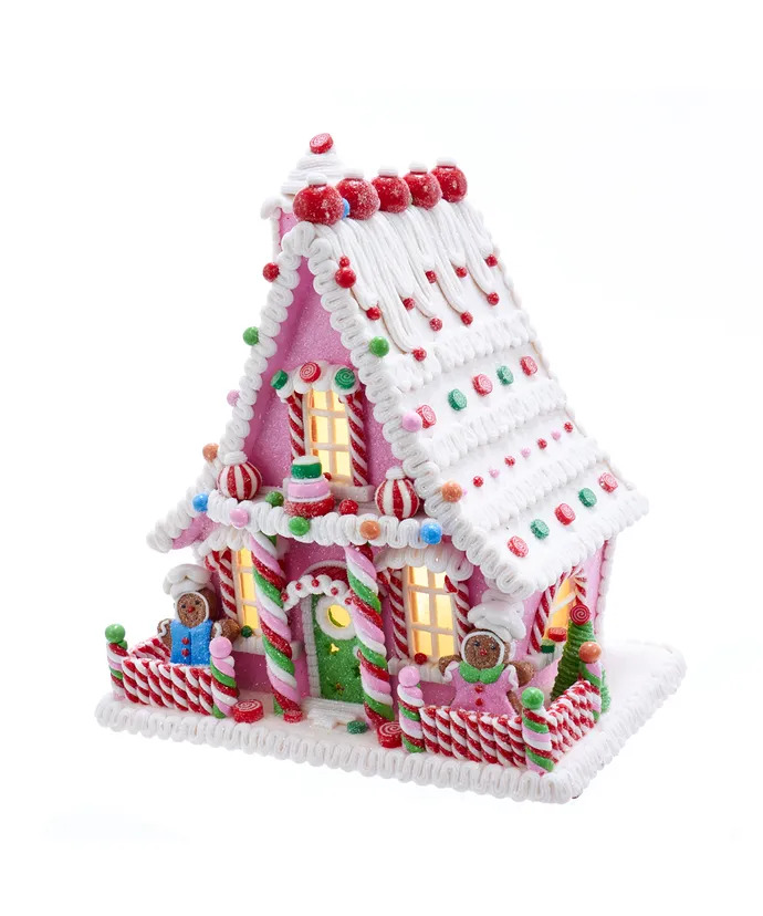 Gingerbread Pink Candy House Large Christmas Light Up Clay-dough 10