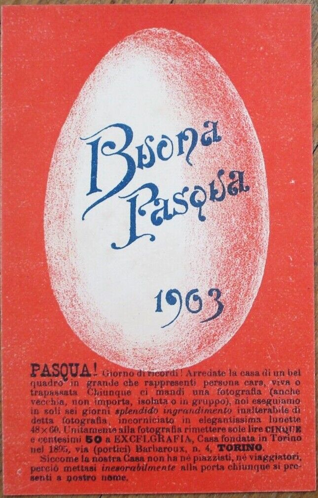Easter - Italian 1903 Postcard w/Giant Egg - Buona Pasqua - Torino, Italy