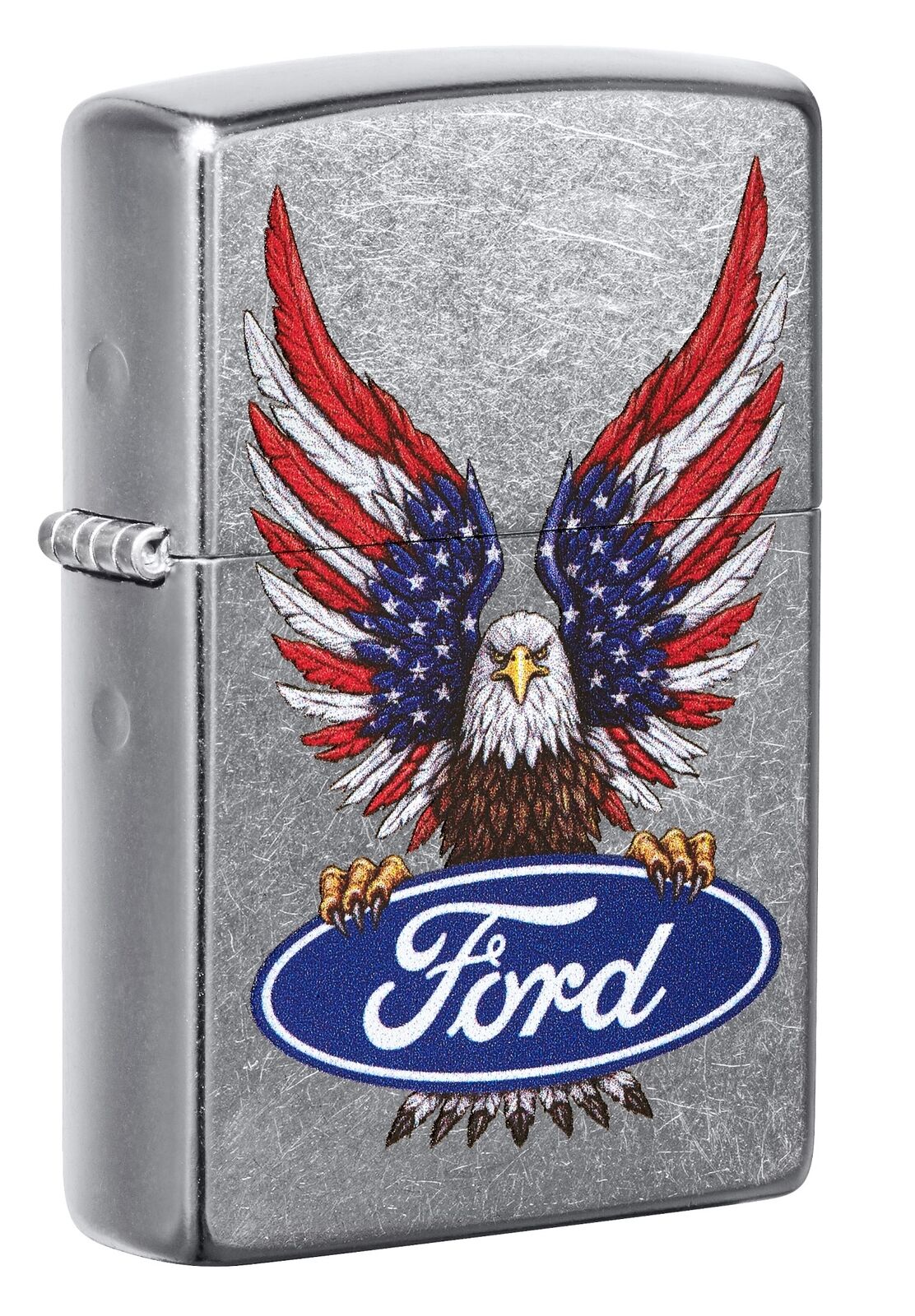 Zippo Ford Oval and American Bald Eagle Street Chrome Windproof Lighter, 49521