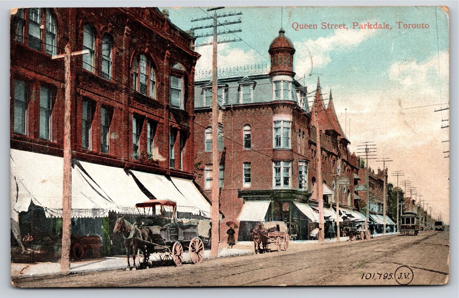 Main Street~Parkdale Toronto~View On Queen St W/ Horses~PM 1907~Vintage Postcard