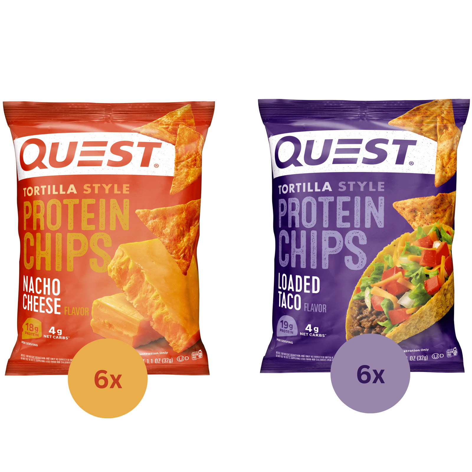 Quest Tortilla Style Protein Chips Nacho Cheese and Loaded Taco Variety 12 Count