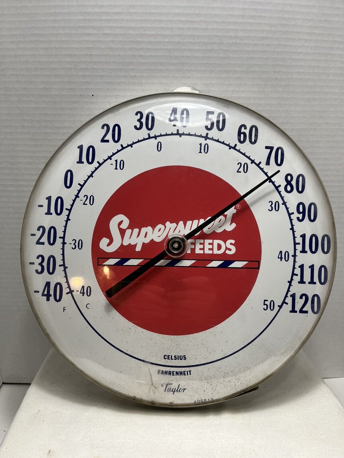 Vintage 12” Supersweet Feeds Advertising Thermometer TAYLOR 