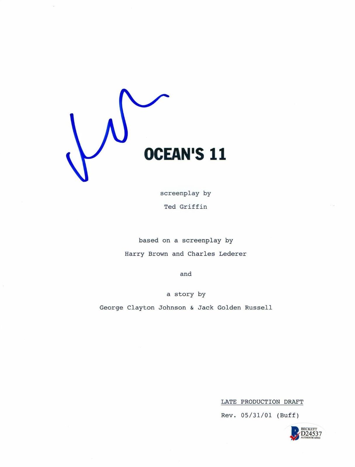 MATT DAMON SIGNED AUTOGRAPHED OCEAN'S 11 FULL MOVIE SCRIPT BECKETT BAS COA
