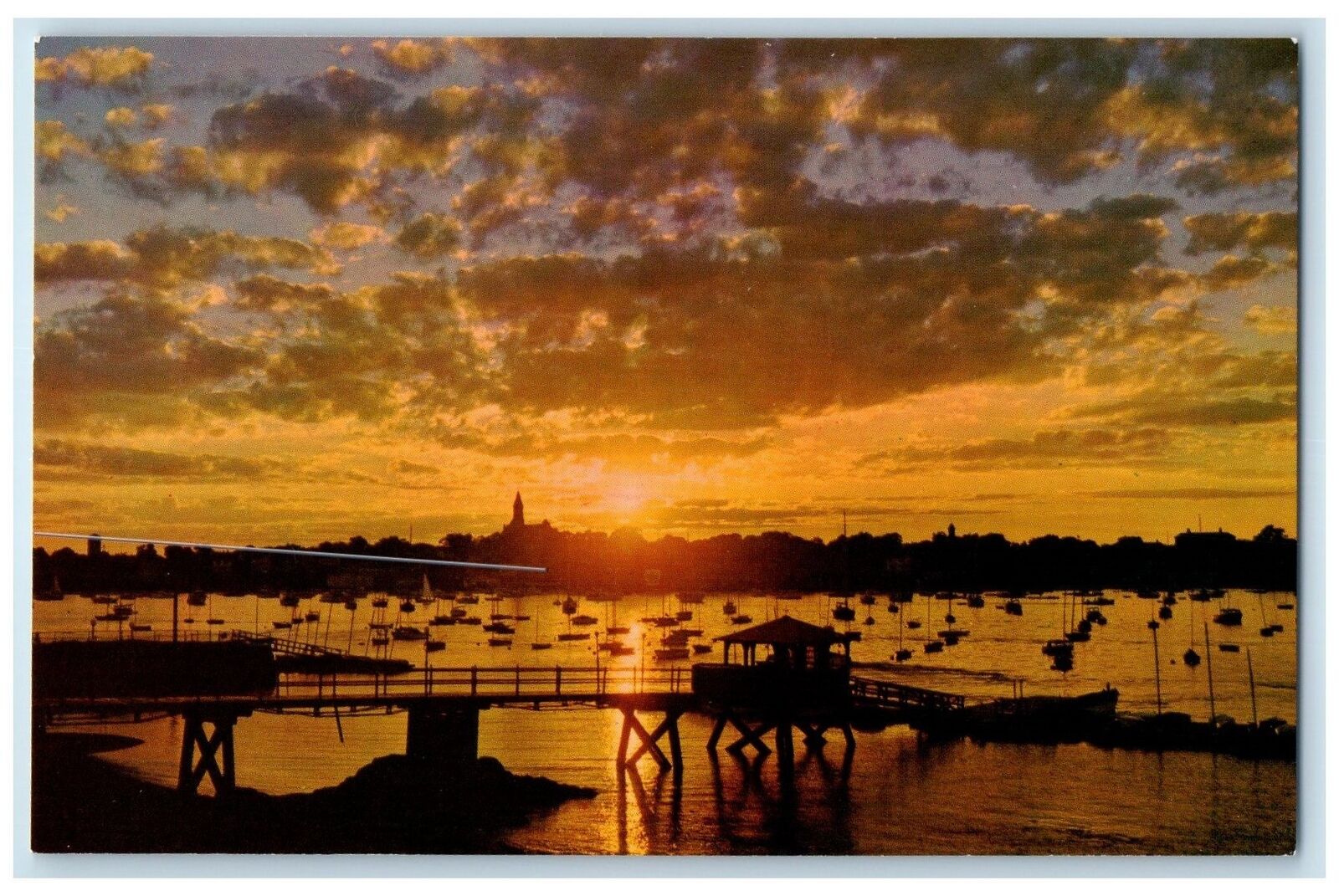 c1960s Sunset From Eastern Yacht Club Marblehead Massachusetts MA Boats Postcard