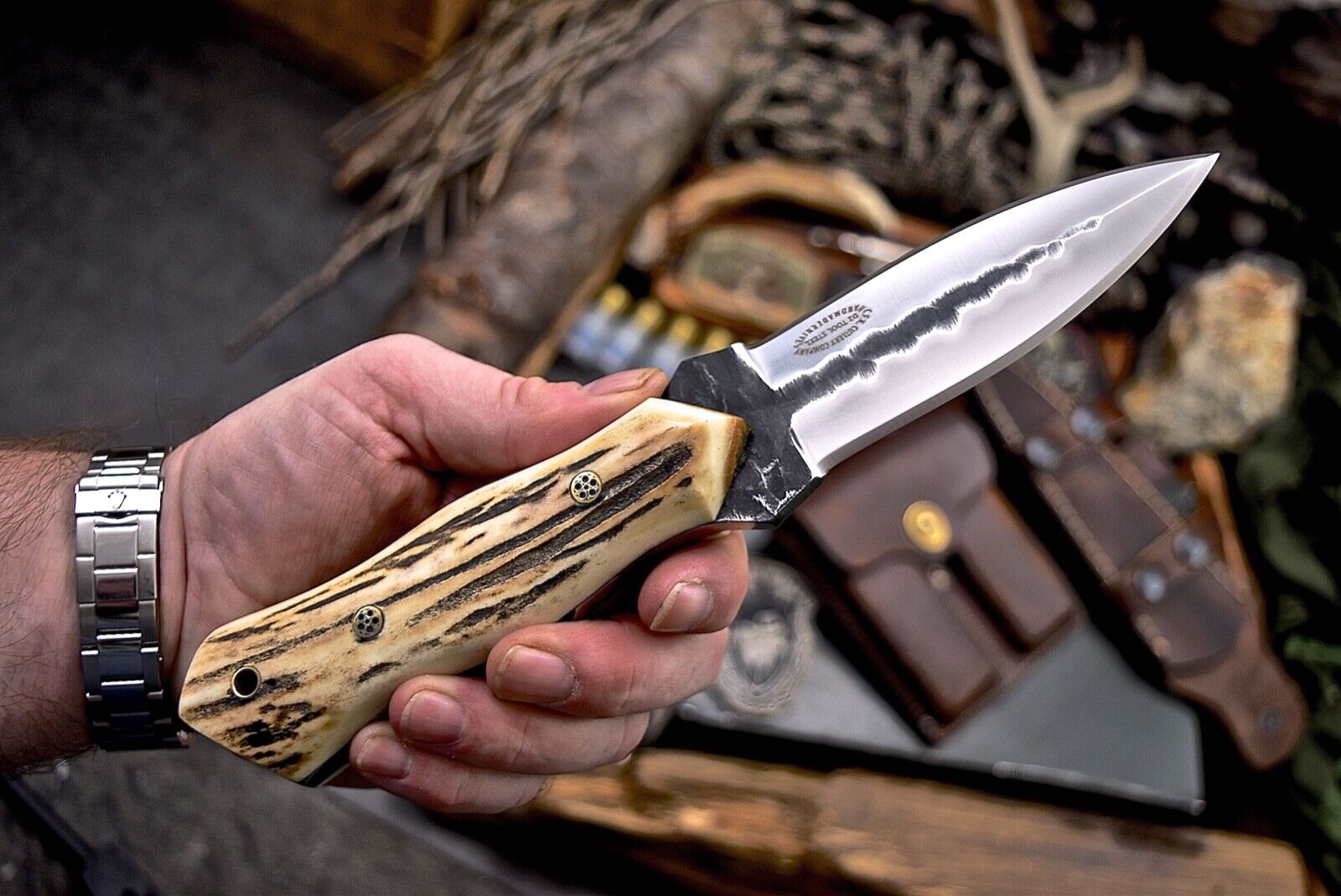 CFK Handmade D2 Custom India Sambar Stag Antler Dagger Pugio Hunting Knife Set