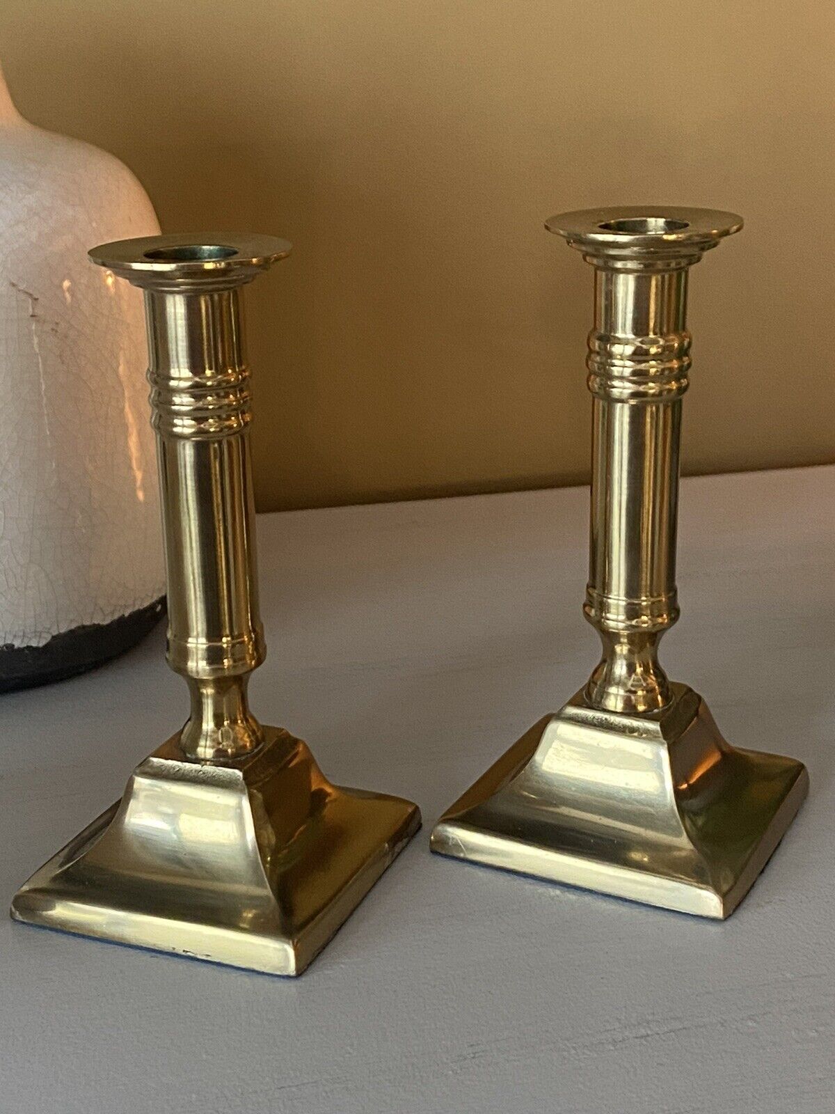 Set Of 2 Vintage Solid Polished Brass Candlesticks 5 5/8\