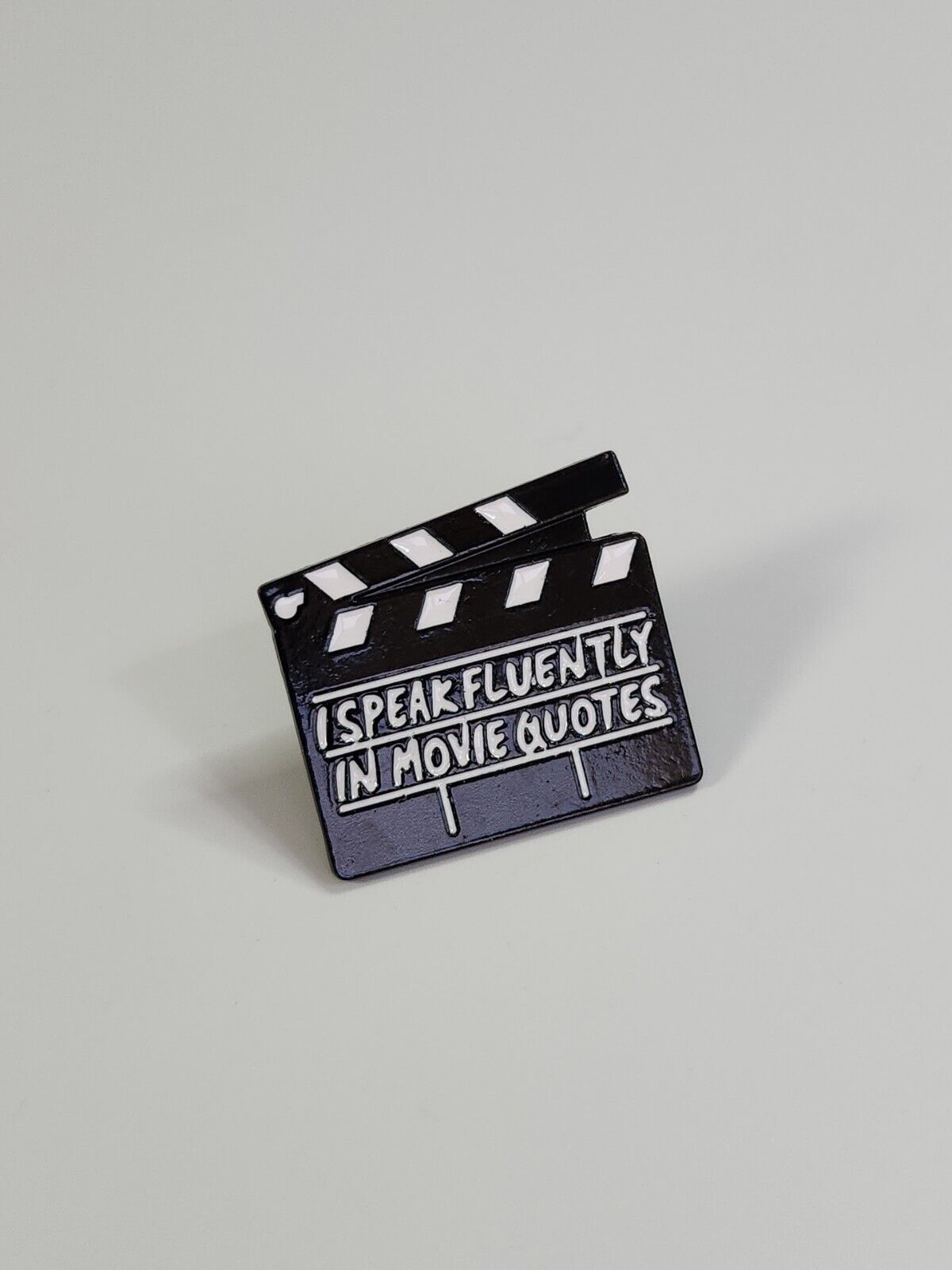 I Speak Fluently in Movie Quotes Lapel Pin Black & White Colors Clapboard
