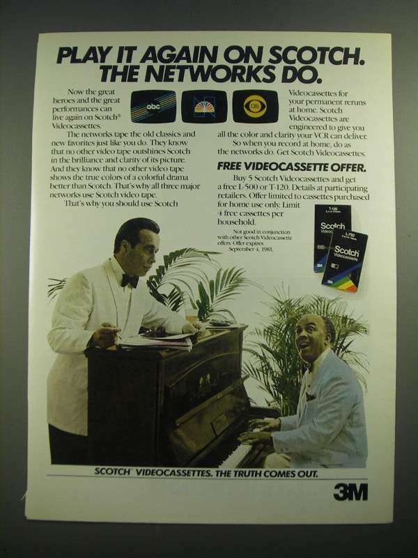 1981 3M Scotch Videocassettes Ad - Play it Again