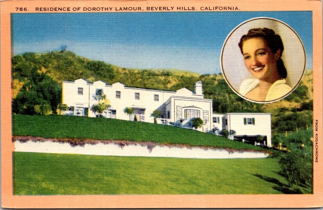 Beverly Hills California CA Home of Dorothy Lamour Vintage Postcard Unposted