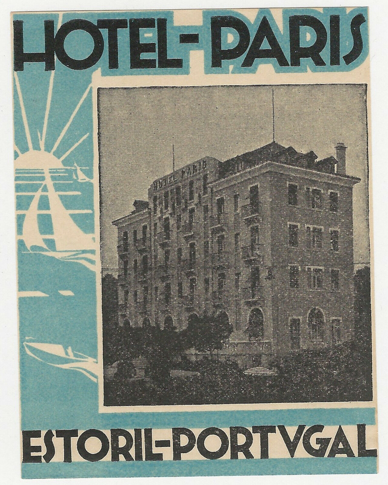 Hotel Paris, Estoril, Portugal, Hotel Label, Unused, Size: 102 mm x 79 mm.