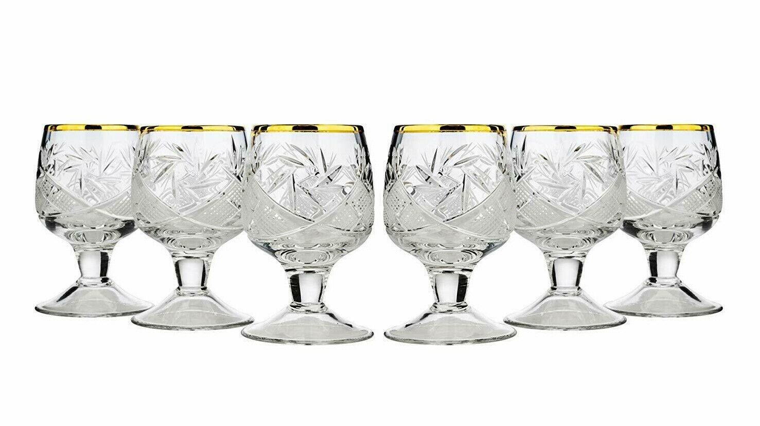 Set of 6 Russian 24K Gold Trim Shot Glasses 1.7 oz - Soviet Vodka Glassware