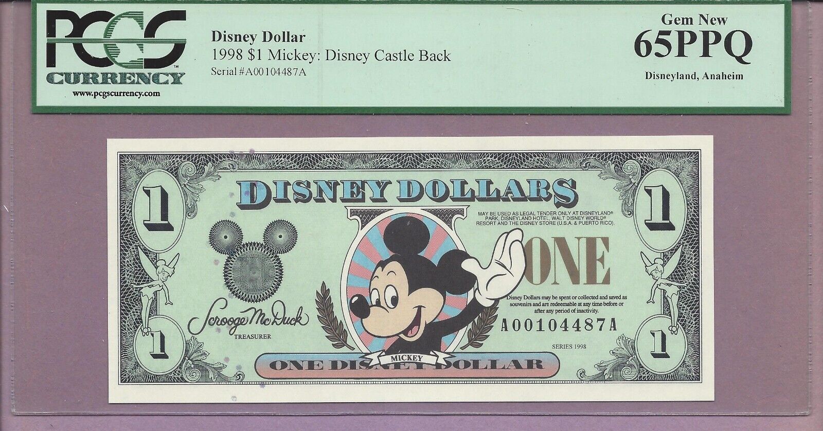 1998 $1 AA Disney Dollar Mickey Mouse PCGS PPQ GEM