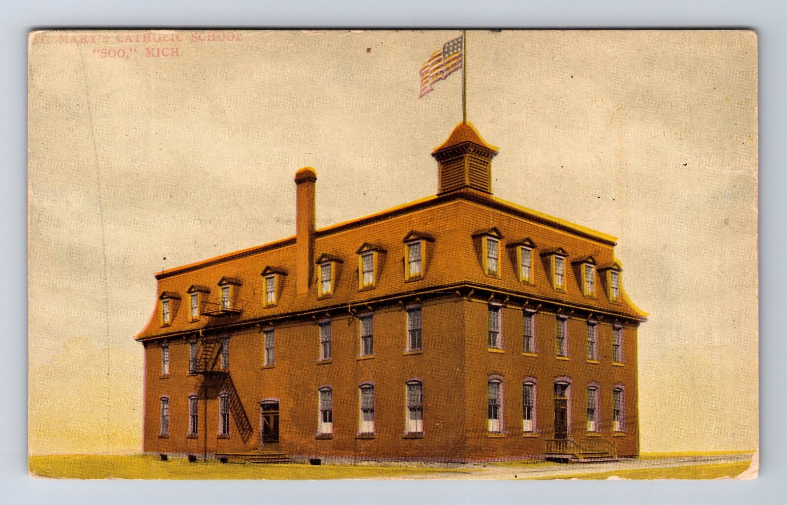 Soo MI-Michigan, St Mary\'s Catholic School, Antique, Vintage Souvenir Postcard