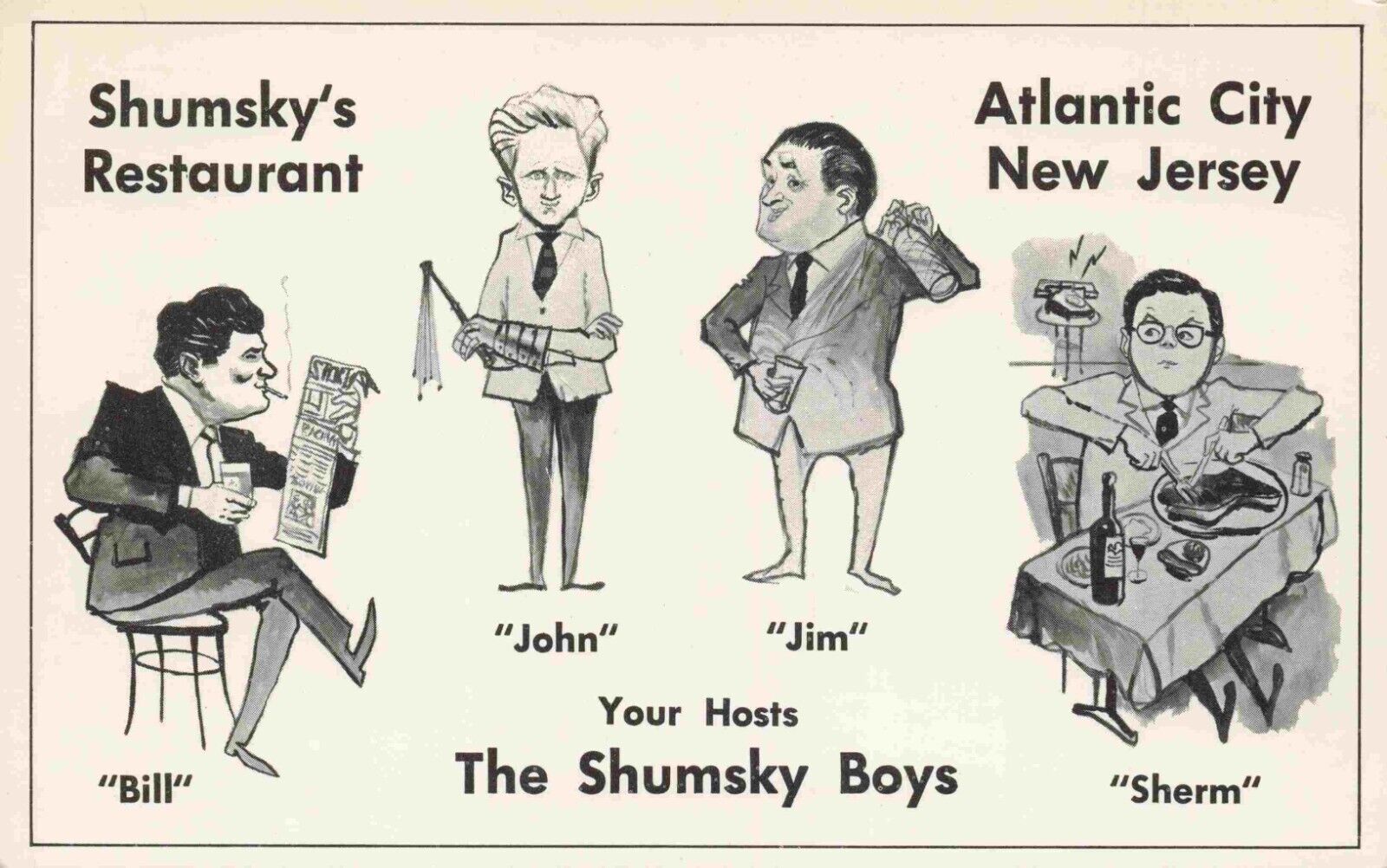 1960 Atlantic City New Jersey Shumsky's Roumanian Restaurant Vintage Postcard