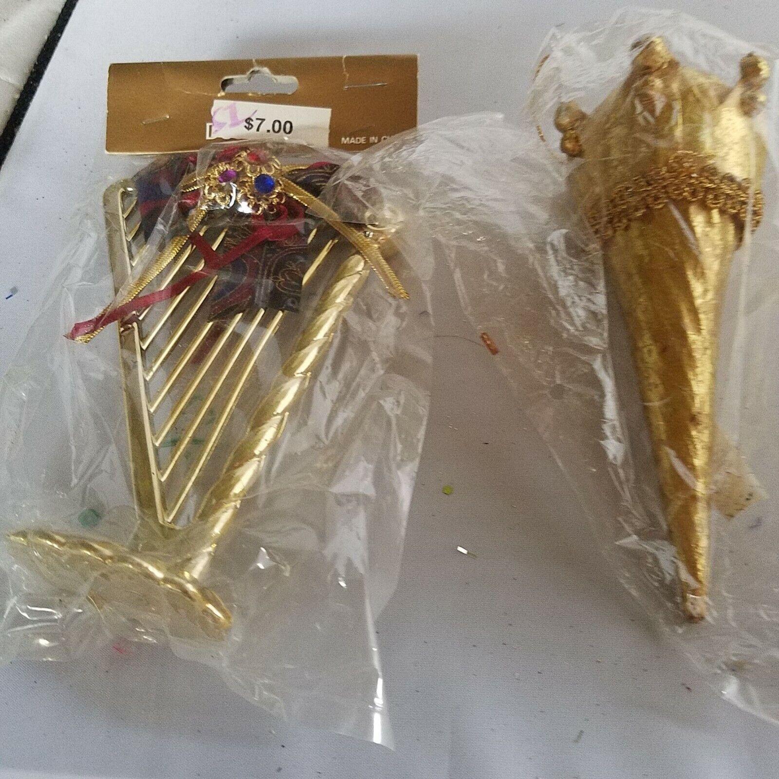 Gold Harp and a Scepter Christmas Ornaments or Wreath Accessories