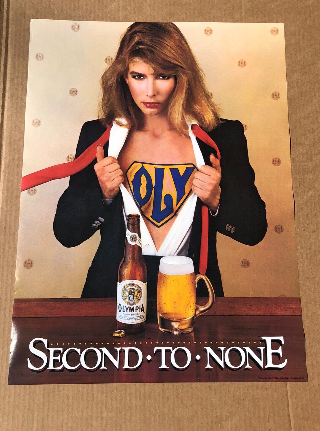 Vintage 1983 Olympia Beer Poster Second To None Super Woman Sexy Girl OLY NOS