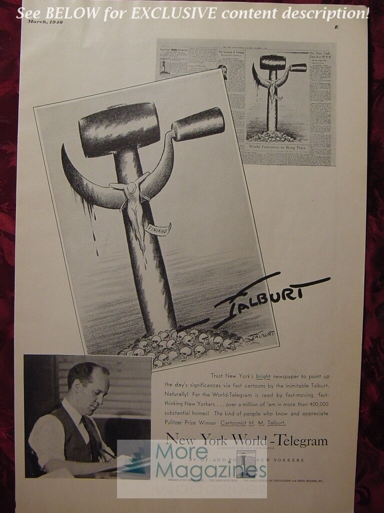 Illustration by H. M. TALBURT for New York World Telegram ad, 1940 WWII Era