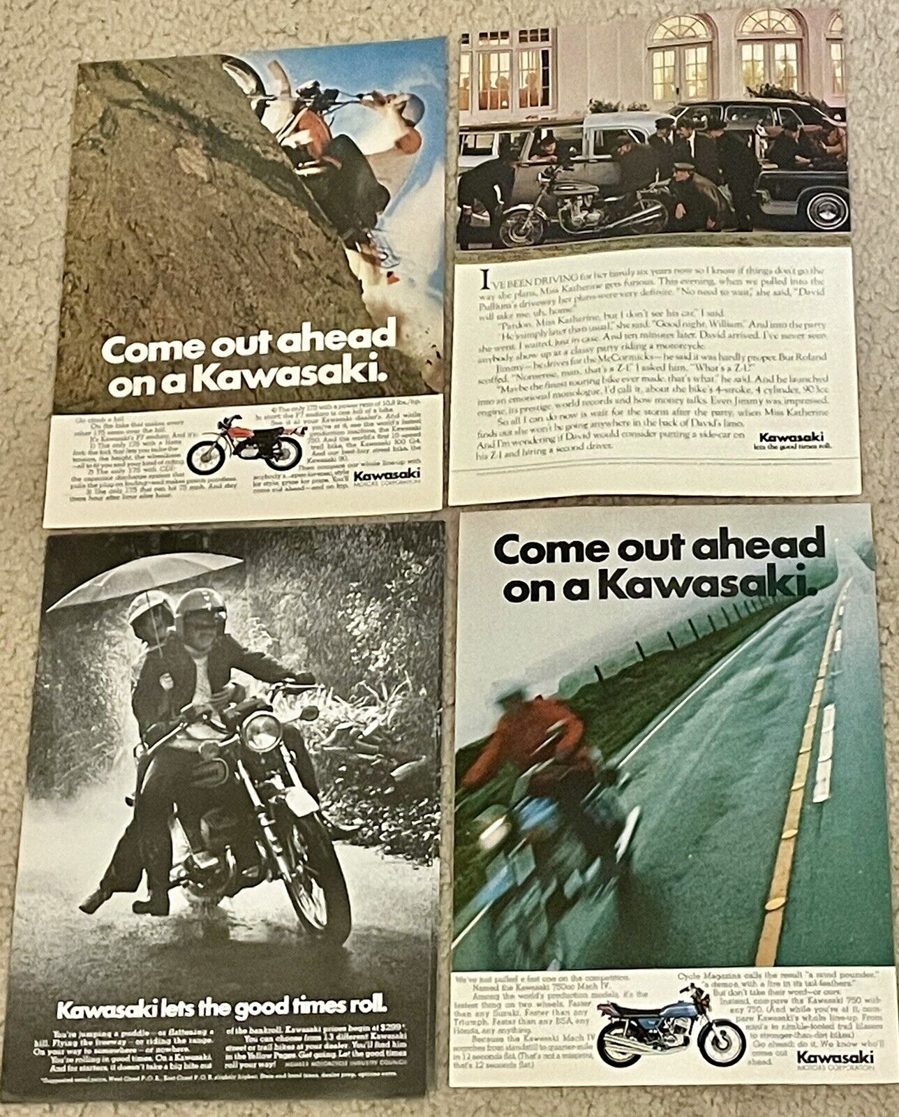Vintage Kawasaki Magazine Ad 70s 80s Lot Of 17