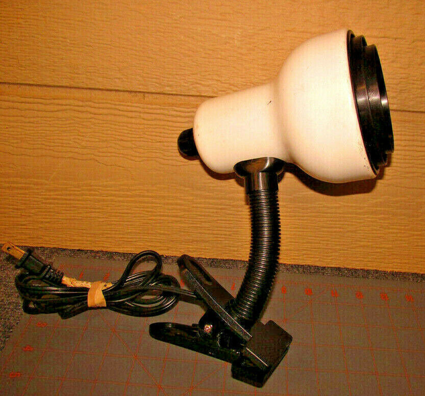 White Black Clip On Lamp Light Work Gooseneck steam Retro MCM 80s Gift Props HP