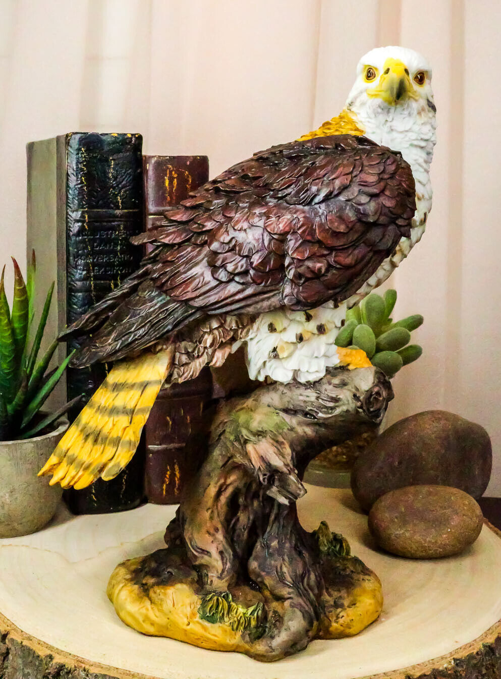 Ebros Wildlife Red Tailed Hawk On Tree Stump Statue Birds Of Prey Figurine 10\