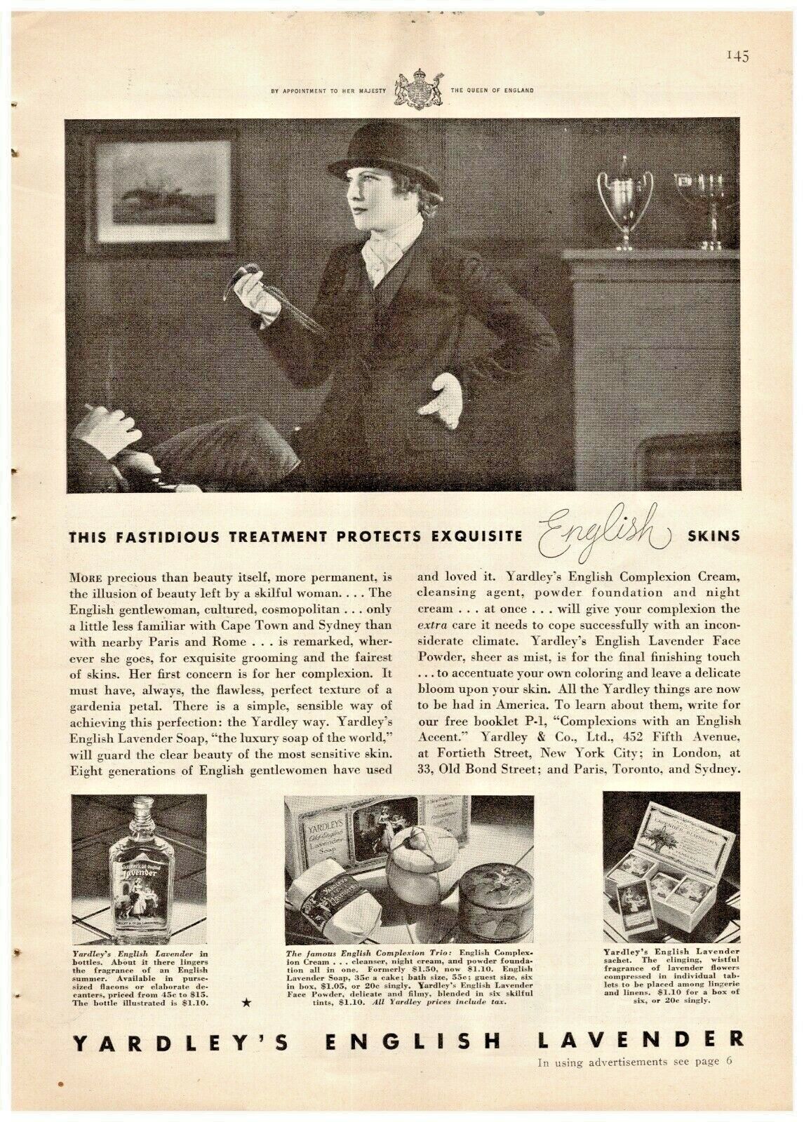 1932 Yardley\'s English Lavender Vintage Print Ad Fastidious Treatment Protects 