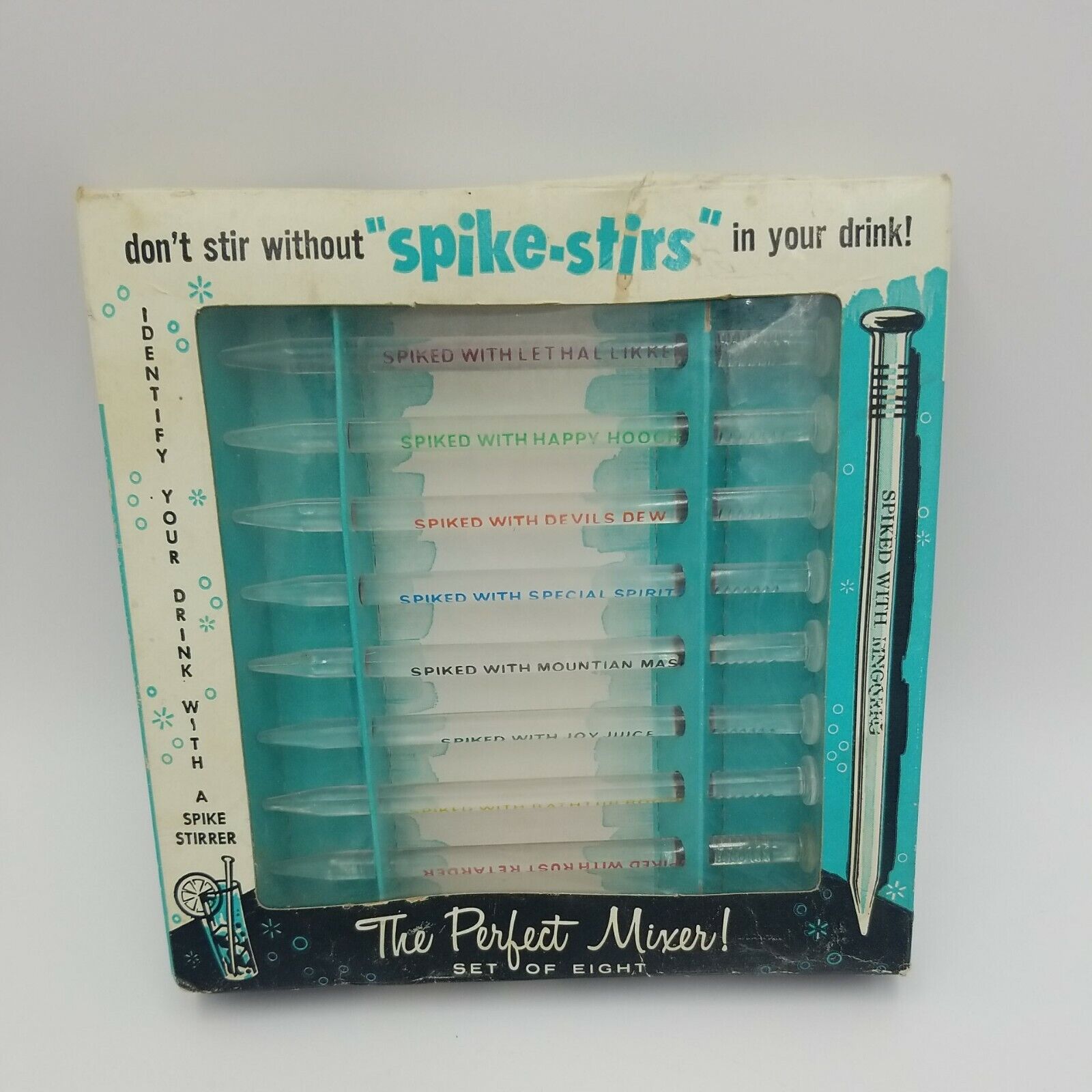 Vintage 8 Pack Spike-Stirs, Plastic Spikes to Identify Your Drink & Add Humor