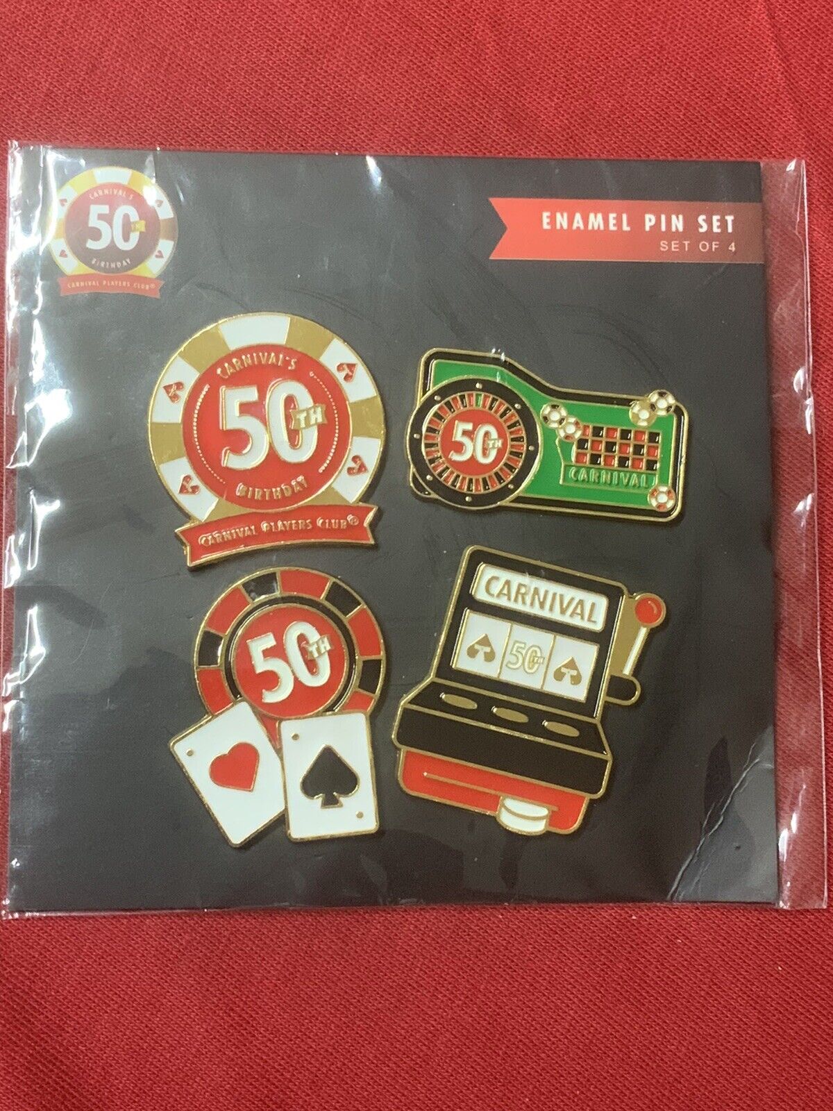 Weekend Special BRAND NEW CARNIVAL CRUISE  50TH BIRTHDAY CASINO DEALER PIN SET