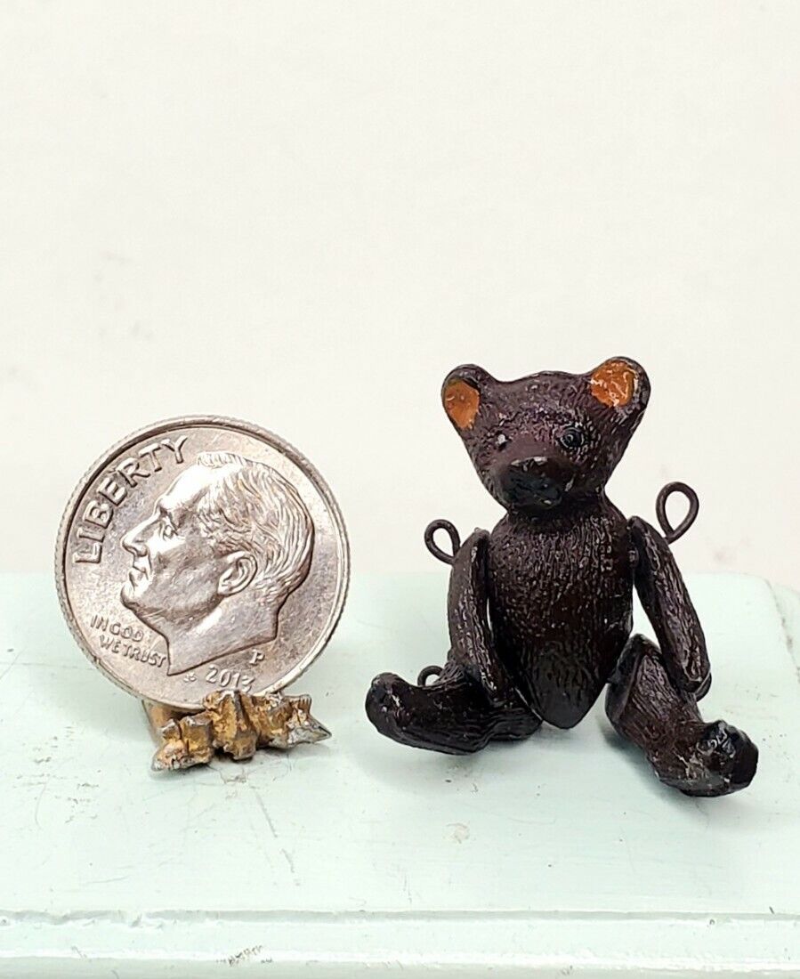 Vintage Hantel Tiny Jointed Teddy Bear 1:12 Dollhouse Miniature 1.25” Pewter